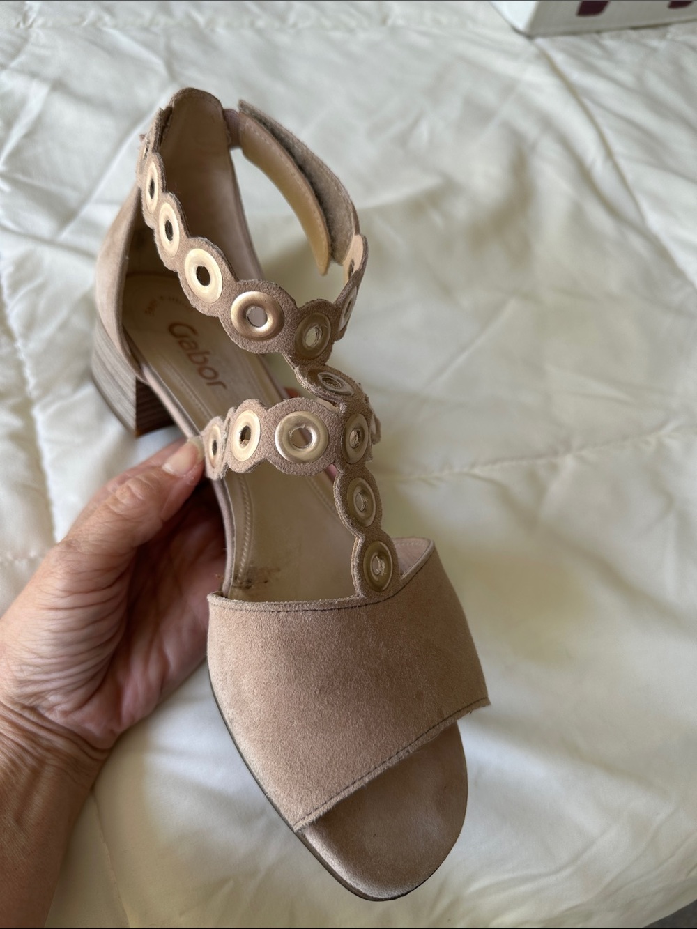 Gabor Taupe Suede Block Heel Sandals